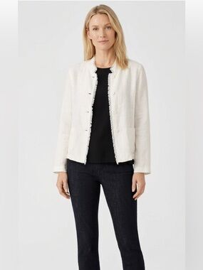 Eileen Fisher small white Irish linen jacket